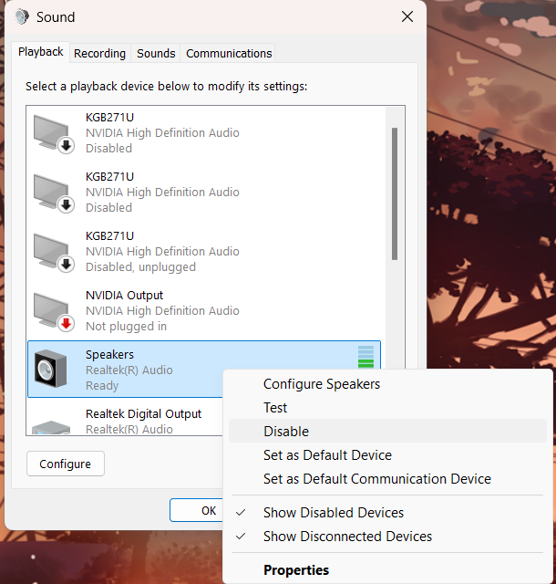 Скриншот с контекстным меню для отключения устройства