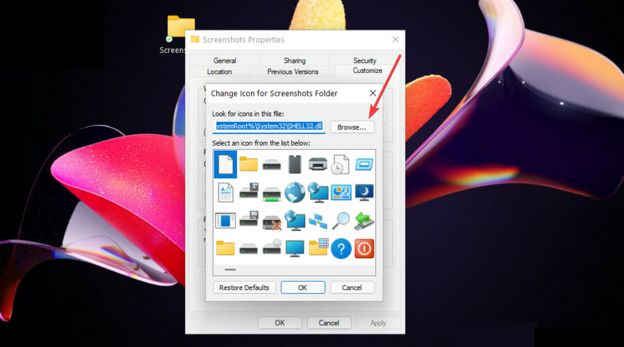 Вкладка «Настроить» в свойствах папки