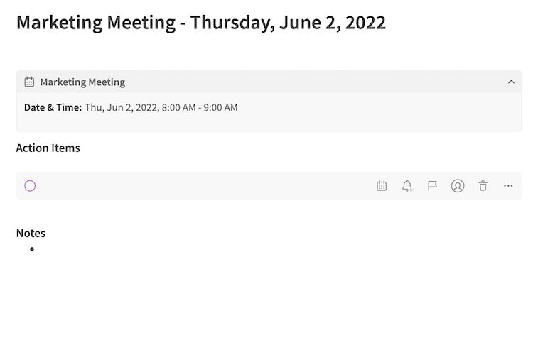 Скриншот предзаполненной связанной заметки в Evernote