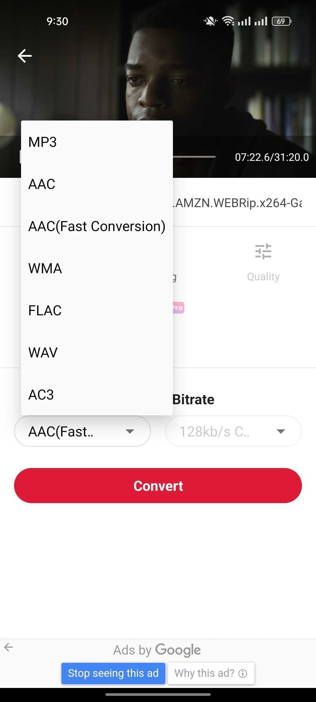 Выбор формата при конвертации видео в аудио