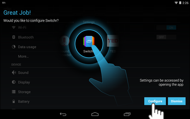 Кнопка Configure в Switchr