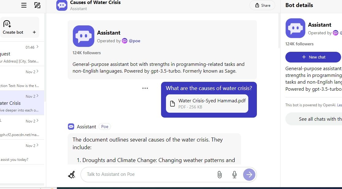 Скриншот интерфейса Assistant в Poe
