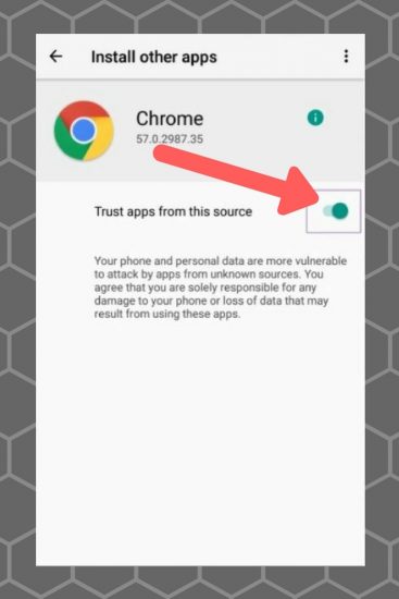 Настройка разрешения для Chrome на скачивание APK