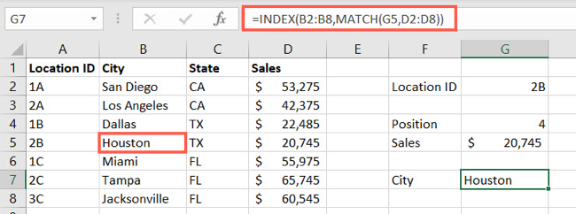 INDEX и MATCH для ссылки на ячейку