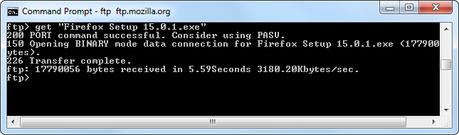 Команда get скачивает установщик Firefox в локальную папку пользователя