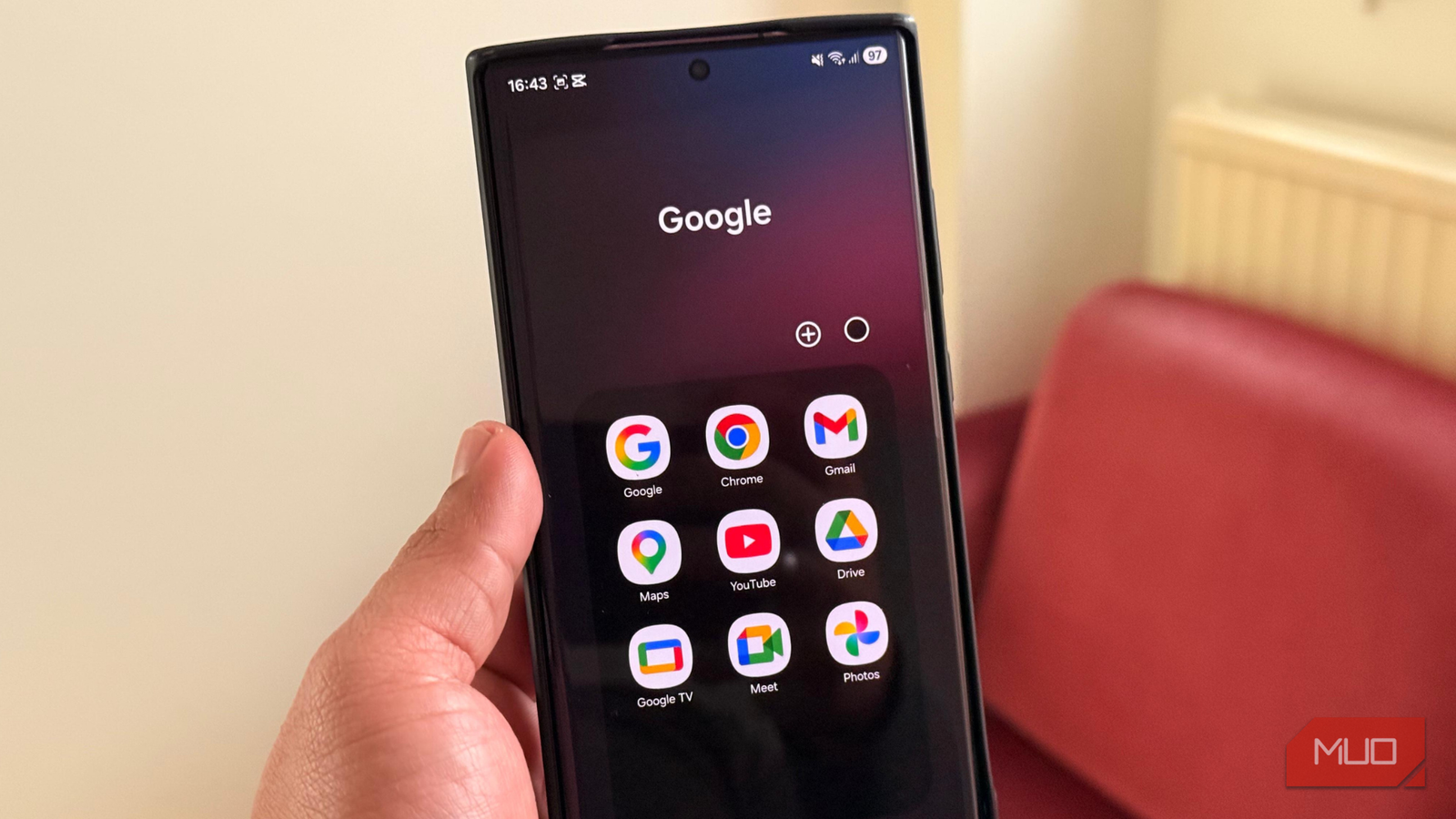 Samsung smartphone showing Google apps