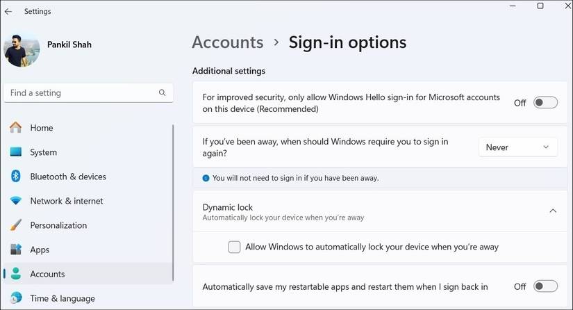Параметры входа в приложении Параметры Windows