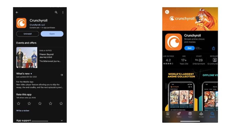 Приложение Crunchyroll в App Store и Google Play