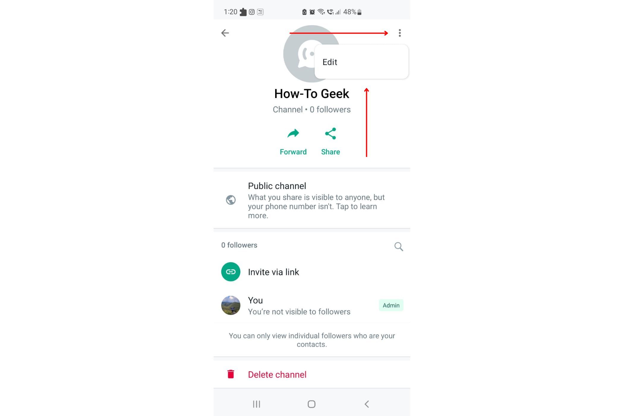Редактирование описания канала WhatsApp