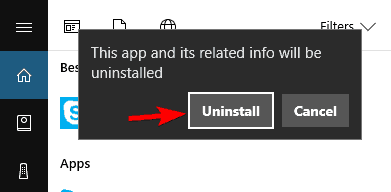 Диалог подтверждения удаления Skype