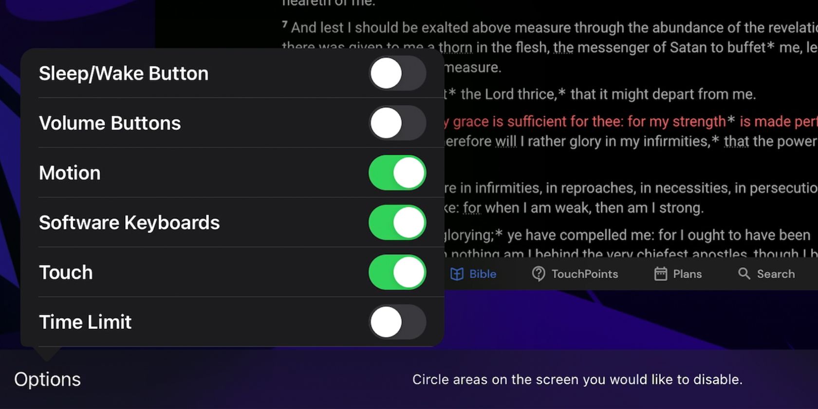 Открытие параметров Guided Access на iPad