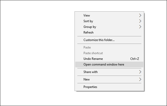 Открытие командной строки в папке Windows