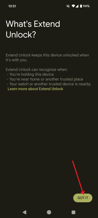Нажатие кнопки «Got It» на странице объяснения Extend Unlock.