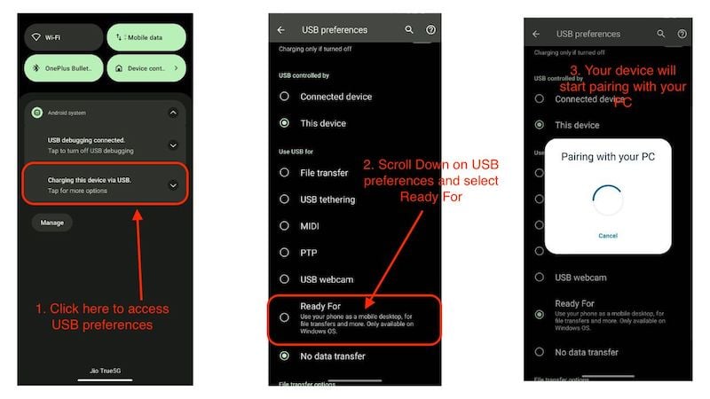 Изображение: Выбор режима Ready For в настройках USB на телефоне