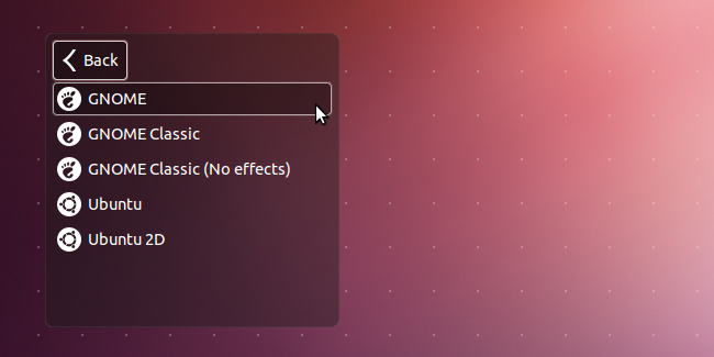 Экран авторизации с выбранной сессией GNOME