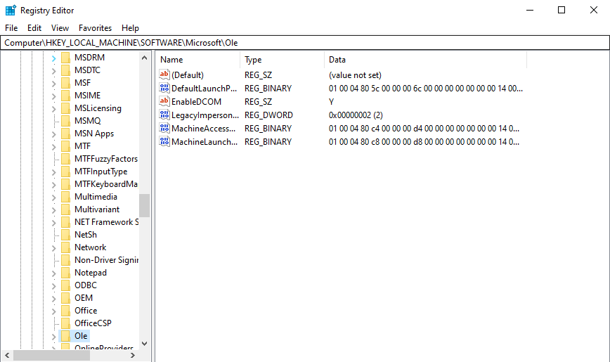редактор реестра с панелью навигации