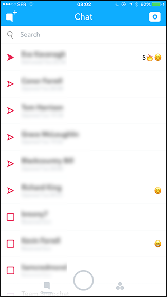 Список последних чатов в Snapchat
