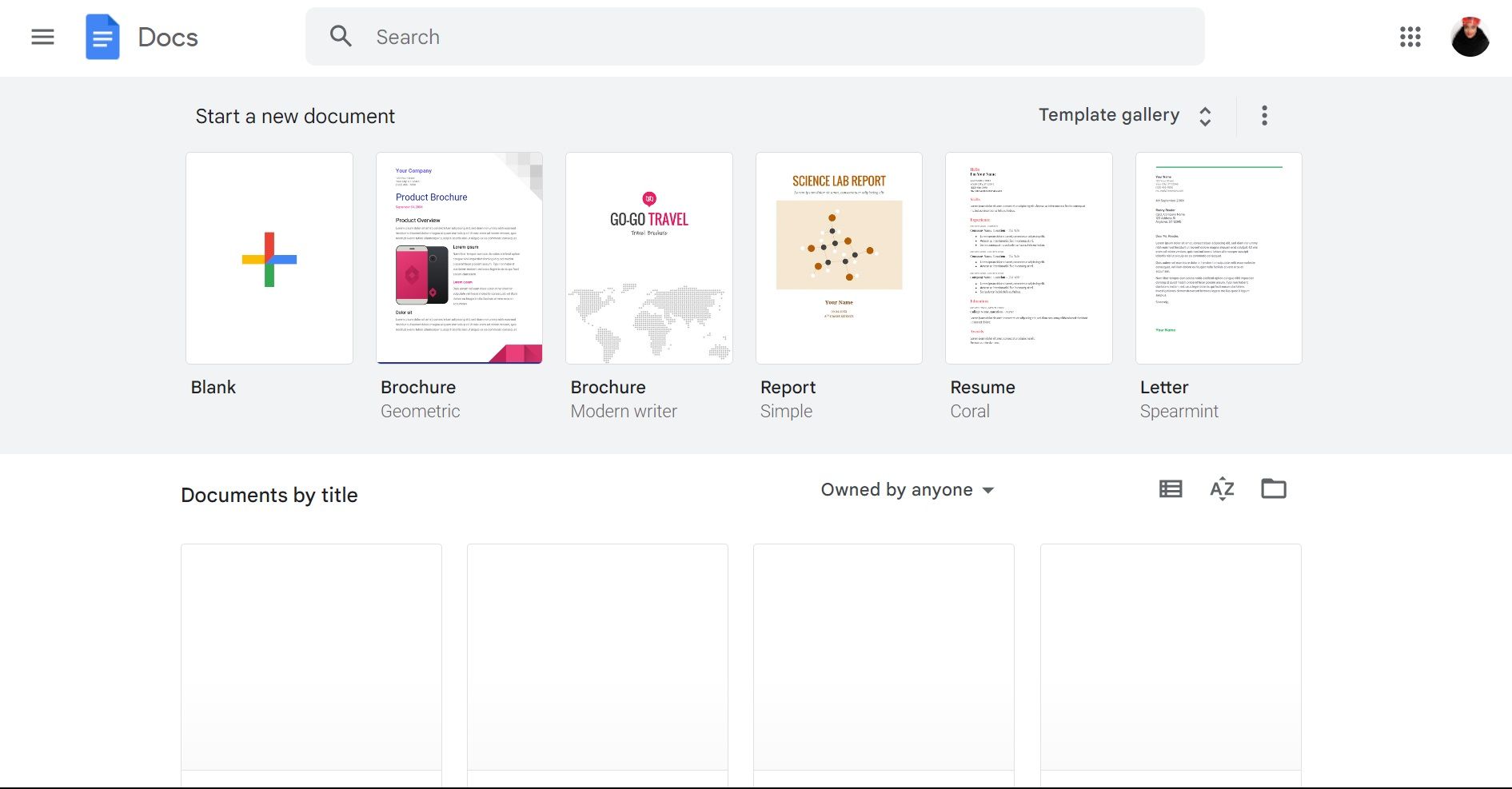 Домашняя страница Google Docs