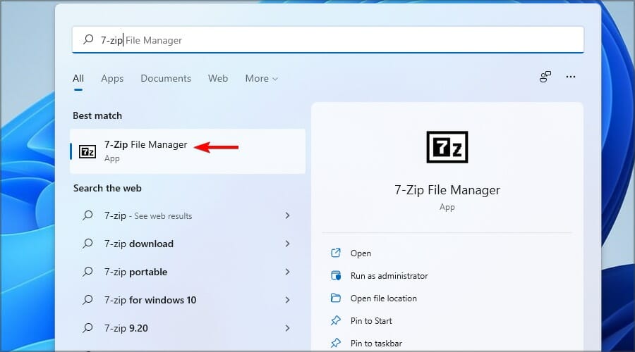 Результаты поиска 7-Zip в Windows