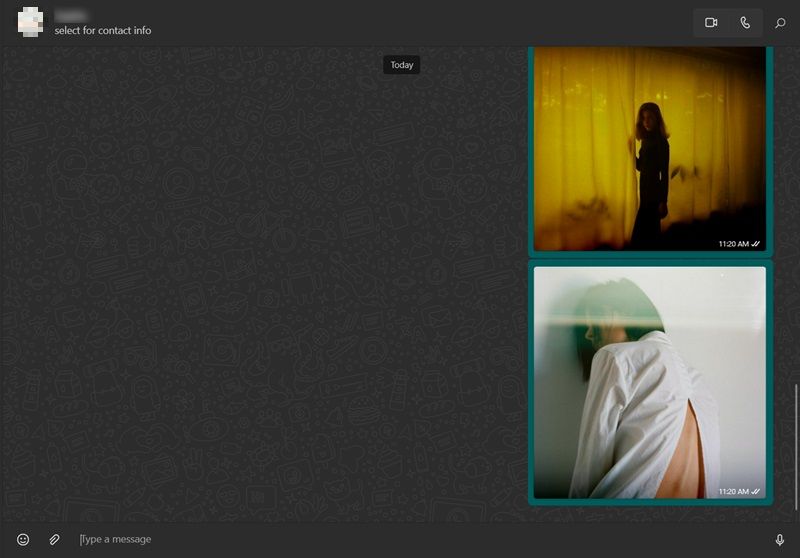 Просмотр отправленных изображений в WhatsApp на рабочем столе.