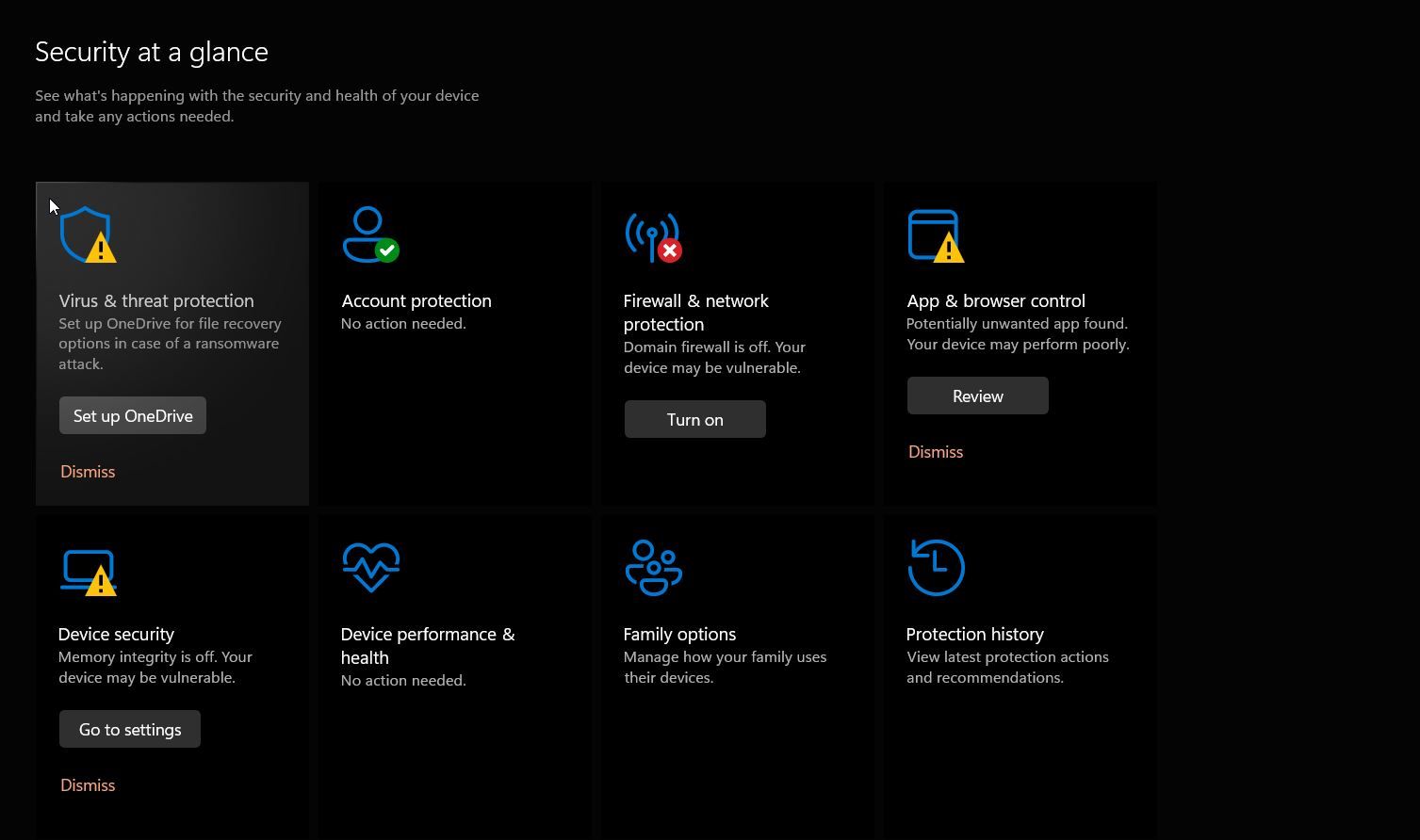 раздел 'Защита от вирусов и угроз' в Windows Security
