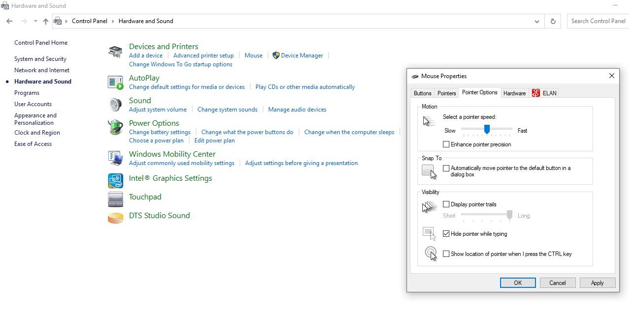 Отключение Усовершенствования точности указателя в свойствах мыши Windows