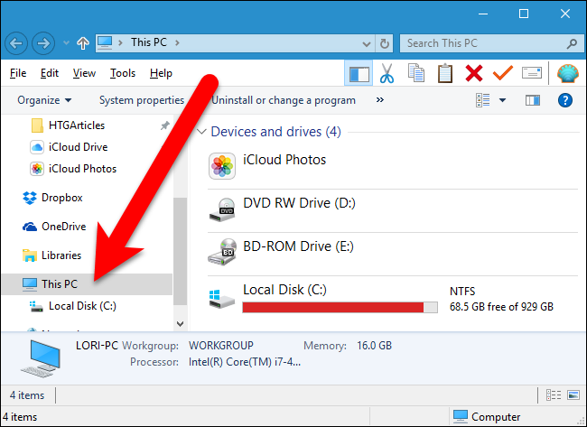 Проводник открыт на 