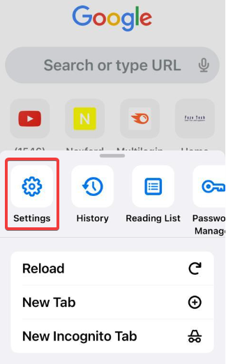 Иконка настроек в Chrome на iOS