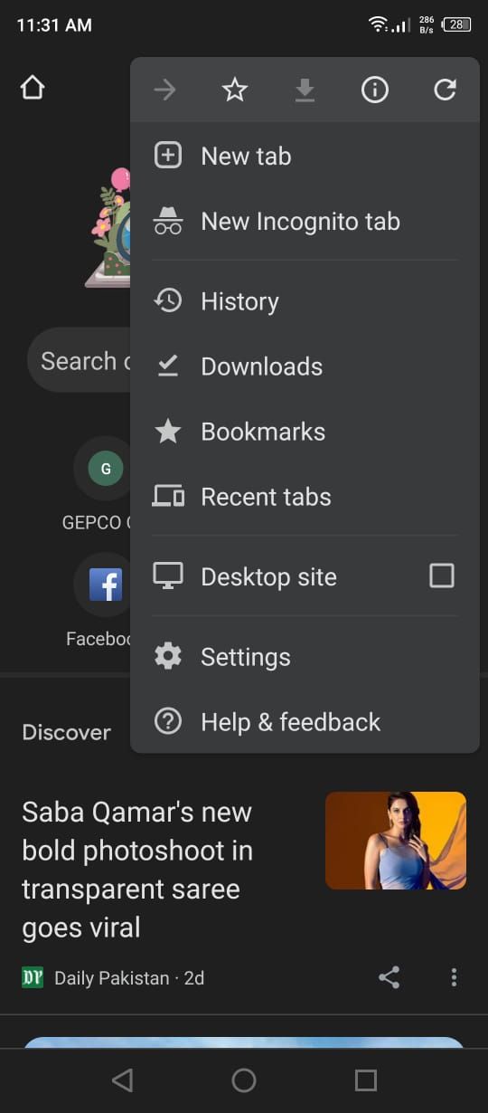 Dropdown Menu in the Google Chrome App