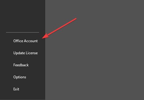Параметры учетной записи Office в Outlook