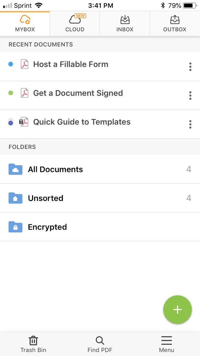 PDFiller iPhone Main Screen