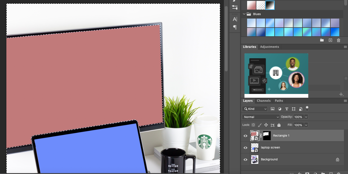 Скриншот Photoshop: применение маски к смарт-объекту.