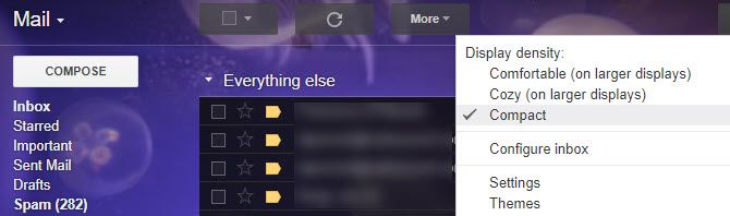 Режим «Компактный» в Gmail — плотная верстка