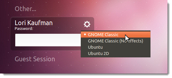 Выбор GNOME Classic на экране входа