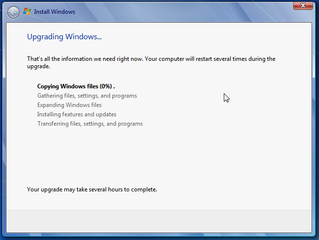 Процесс обновления Windows 7 идёт нормально