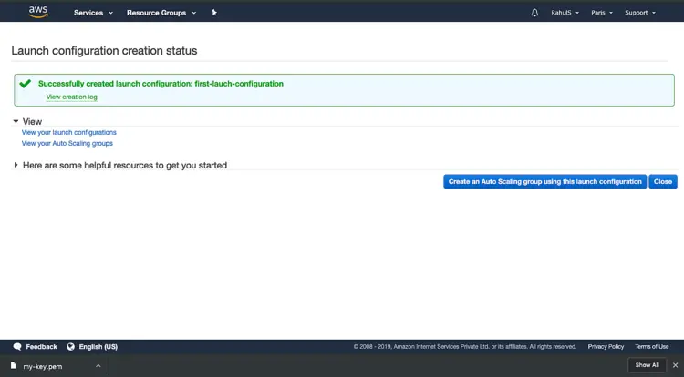 Кнопка создания Auto Scaling Group на основе Launch Configuration