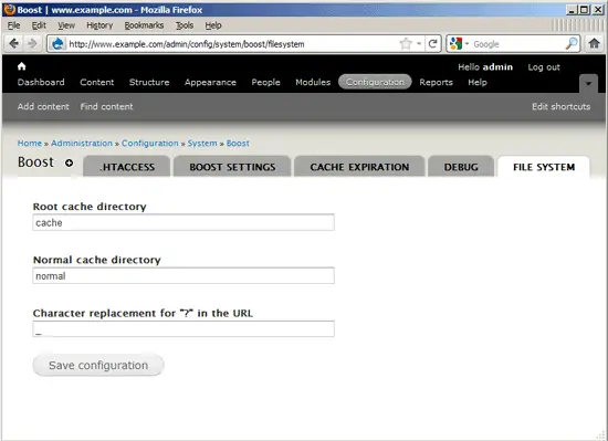 Настройки файловой системы Boost — указание каталога cache