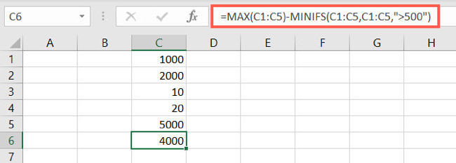 Формула для условного размаха в Excel
