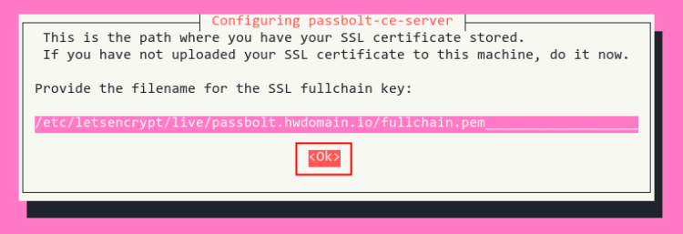 Ввод пути к сертификату fullchain.pem