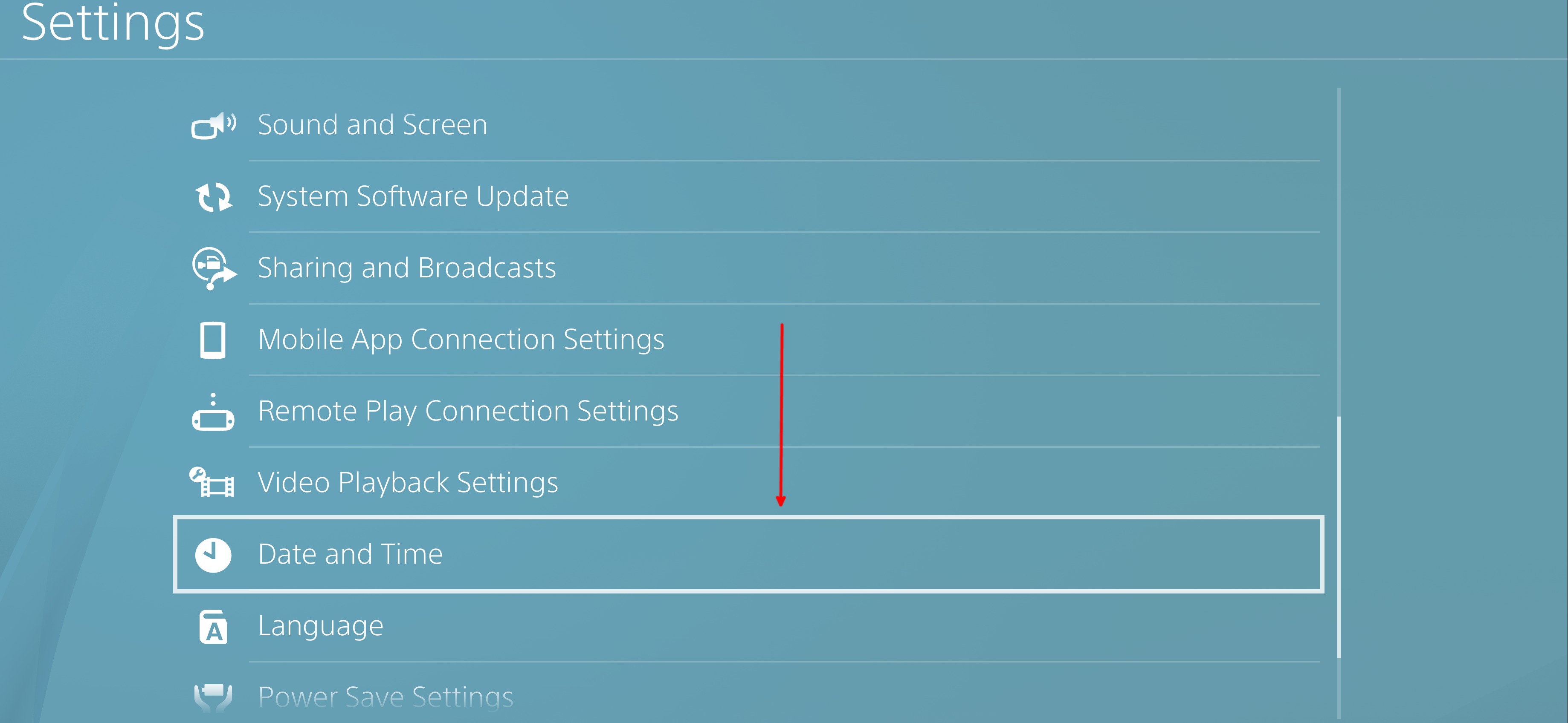 Настройки даты и времени PS4