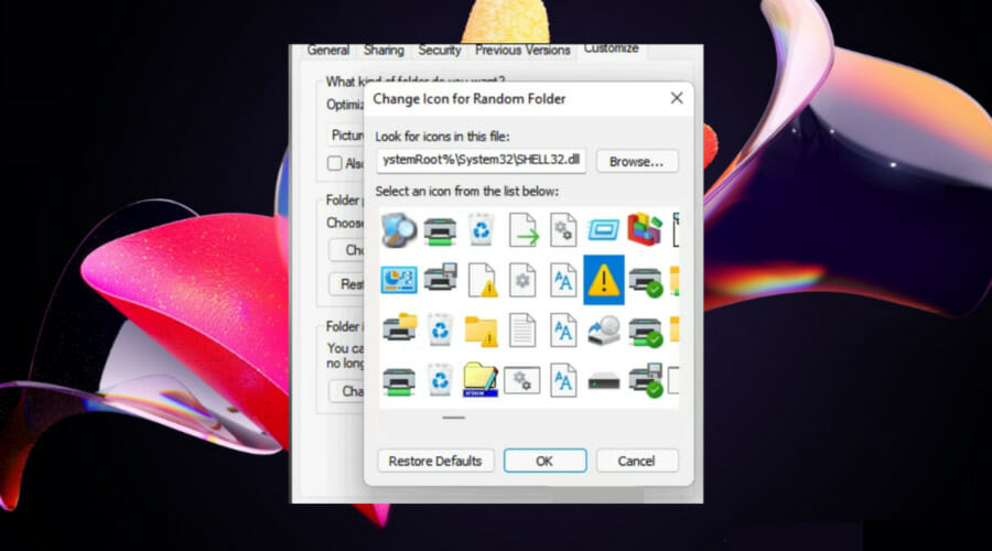 Выбор значка для ярлыка