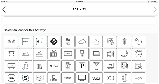 Иконки активностей и экран пульта с настраиваемыми кнопками