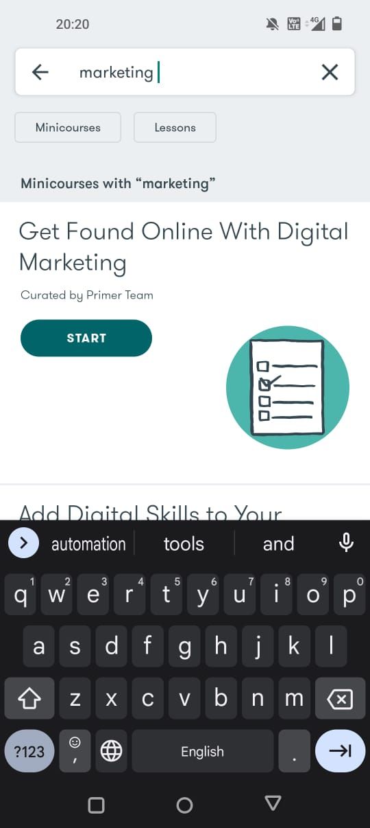 Поиск и фильтры курсов в Google Primer