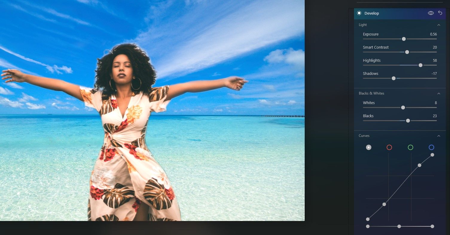 Ползунки Develop для коррекции объекта