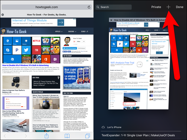 Добавление новой вкладки в правом окне Split View