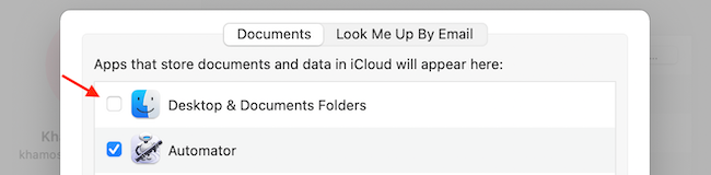 Uncheck Desktop and Documents Sync