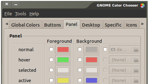 Окно Gnome Color Chooser с вкладками для настройки цветов и шрифтов