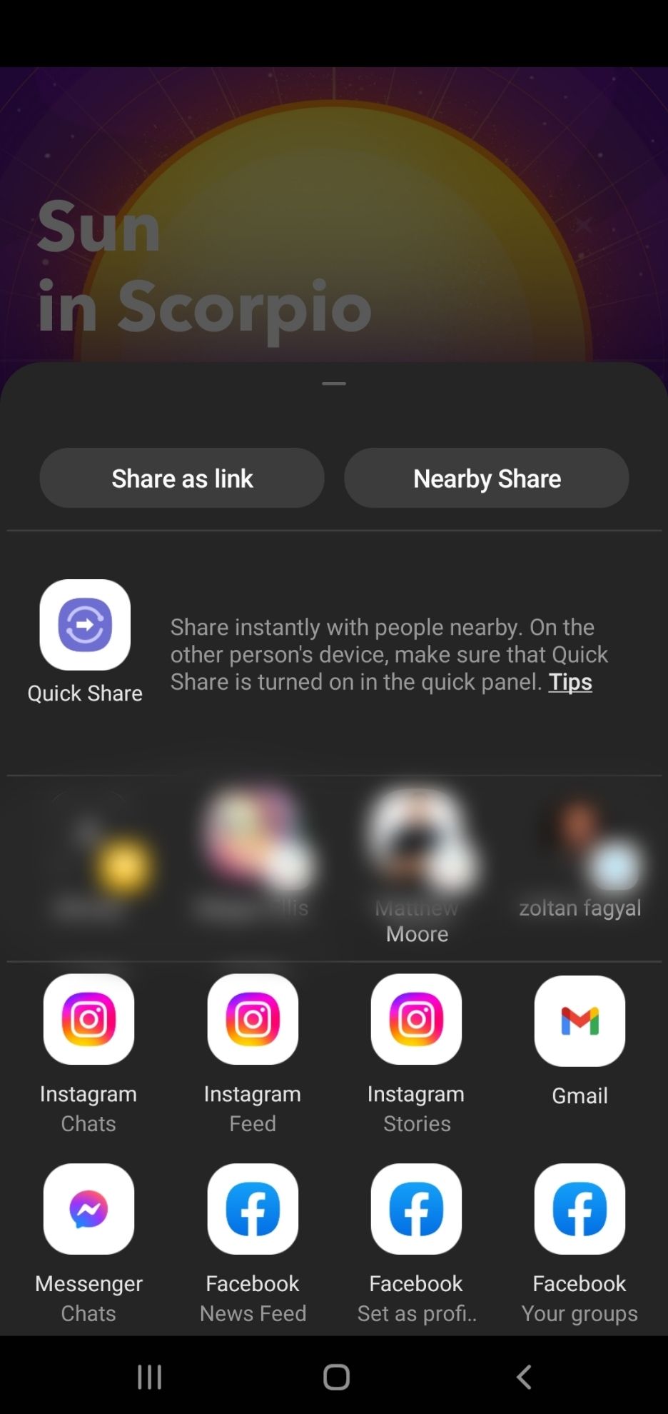 Поделитесь астрологией в других приложениях