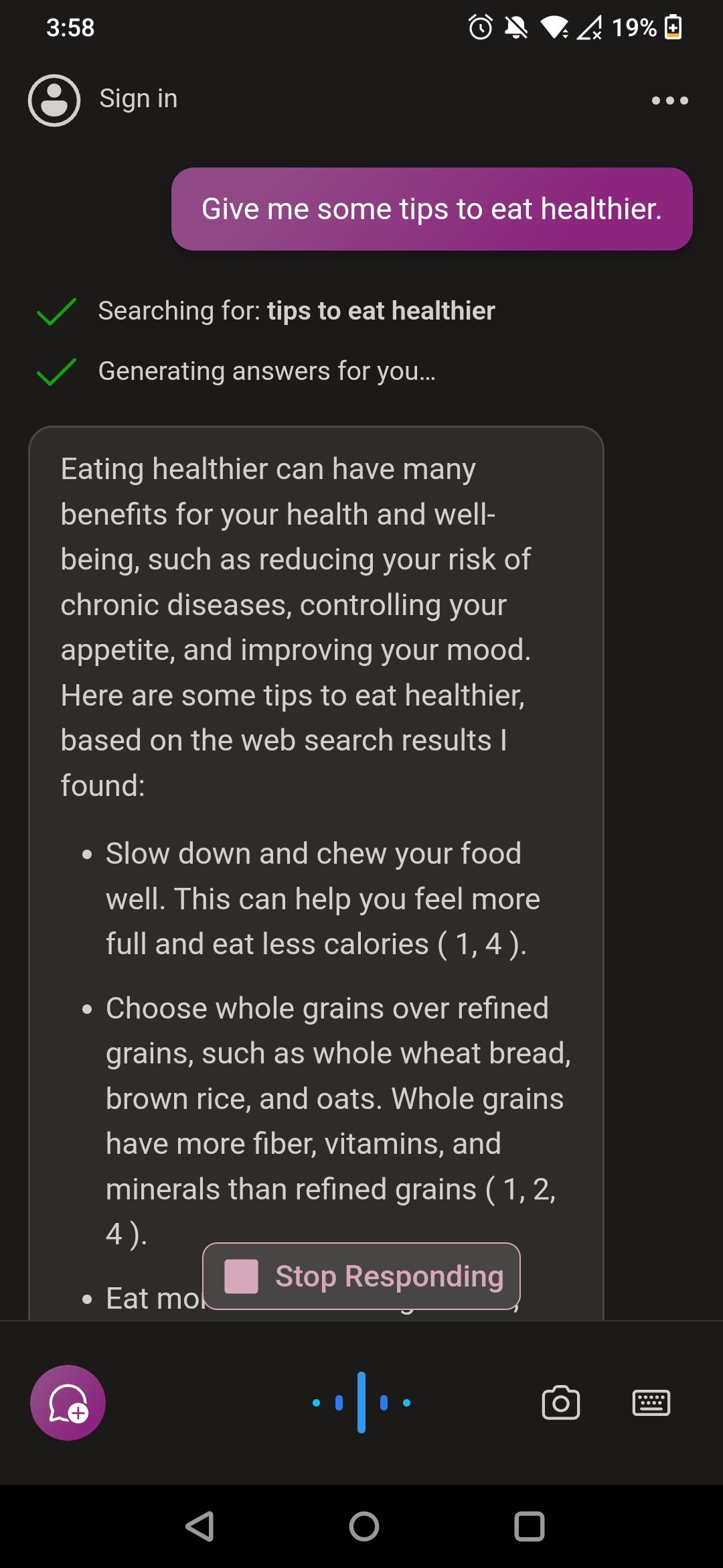 Copilot отображает результаты