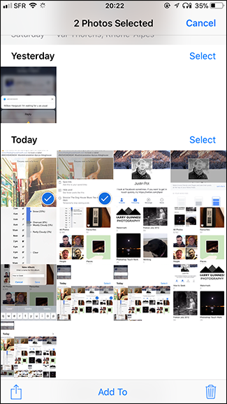Выбор фотографий в Camera Roll для добавления